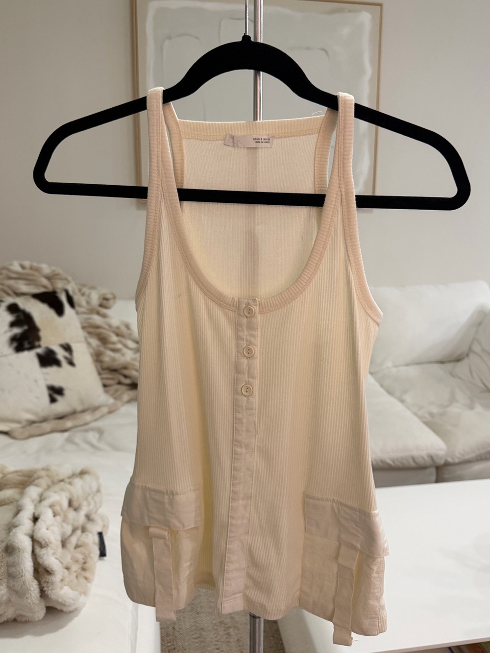 Zara Ribbed Button-Front Tank Top